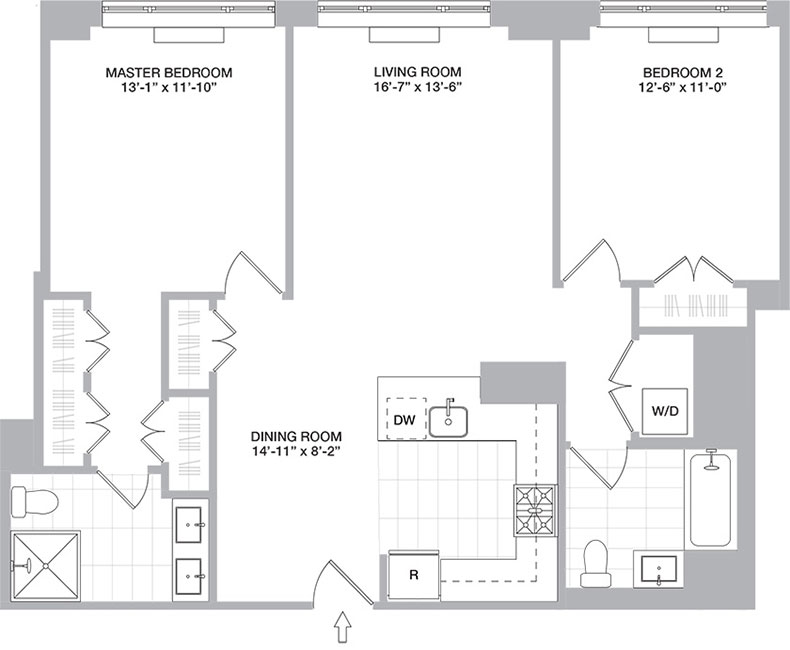 2 Bedroom Floor Plan at The One New Jersey Rentals