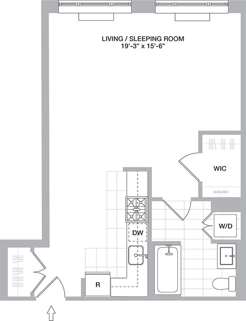 Floor Plan of the Luxury Studio Apartments at The One in Jersey City