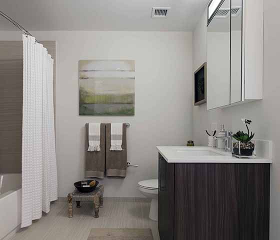Bathroom view of luxury studio apartments in jersey city