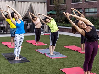 Yoga Class at The One Jersey City Apartment Rentals